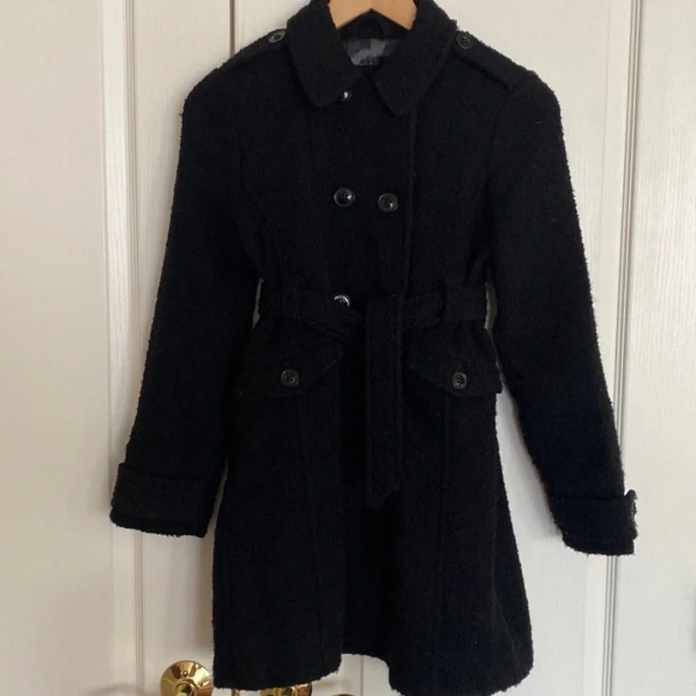 GAP Kids Black Bouclé Belted Pea Coat